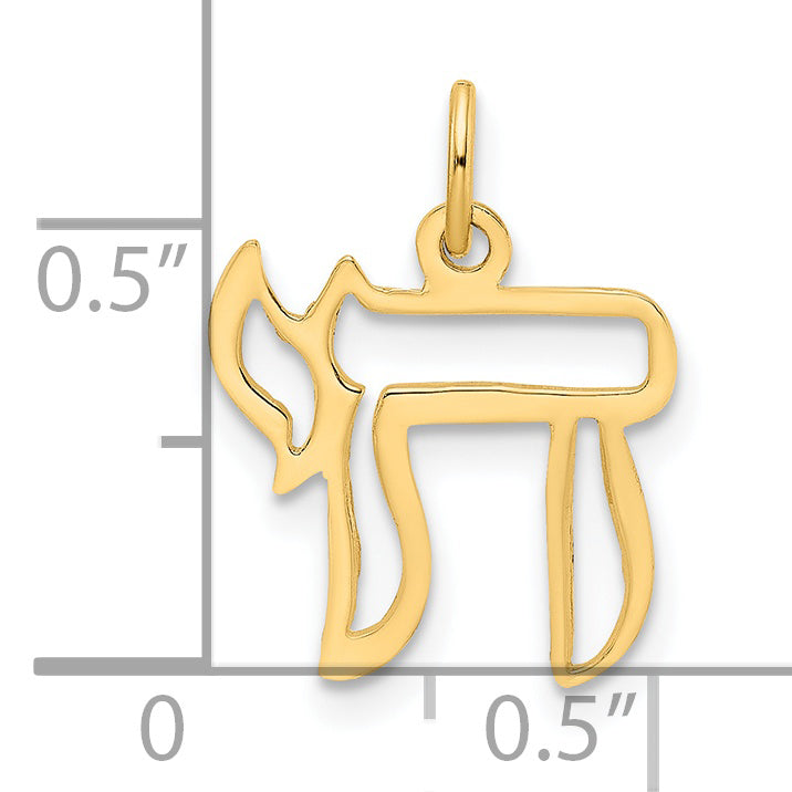 Colgante Sólido con Contorno del Símbolo Chai Pulido en Oro Amarillo de 14k