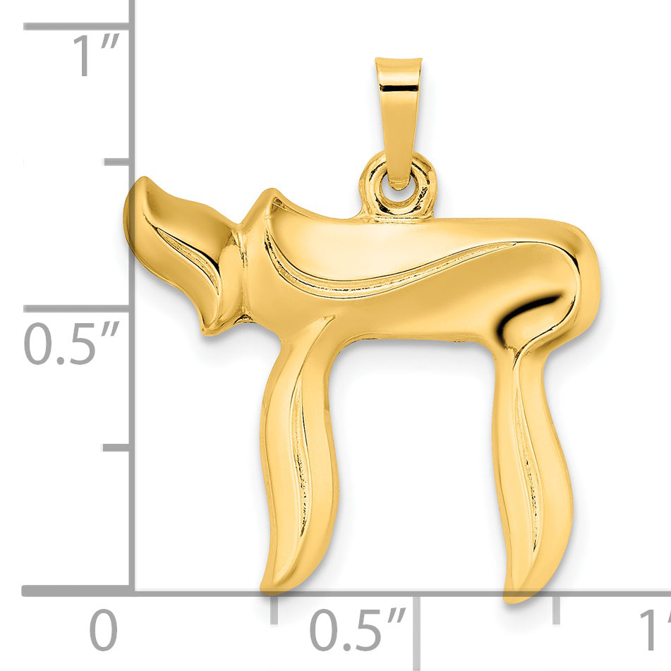 Colgante Símbolo Chai Hueco y Pulido en Oro Amarillo de 14k