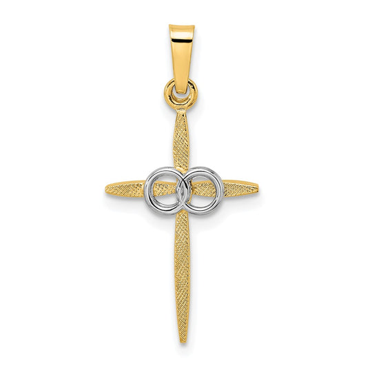 Colgante de Cruz con Doble Anillo en Oro Bicolor de 14K