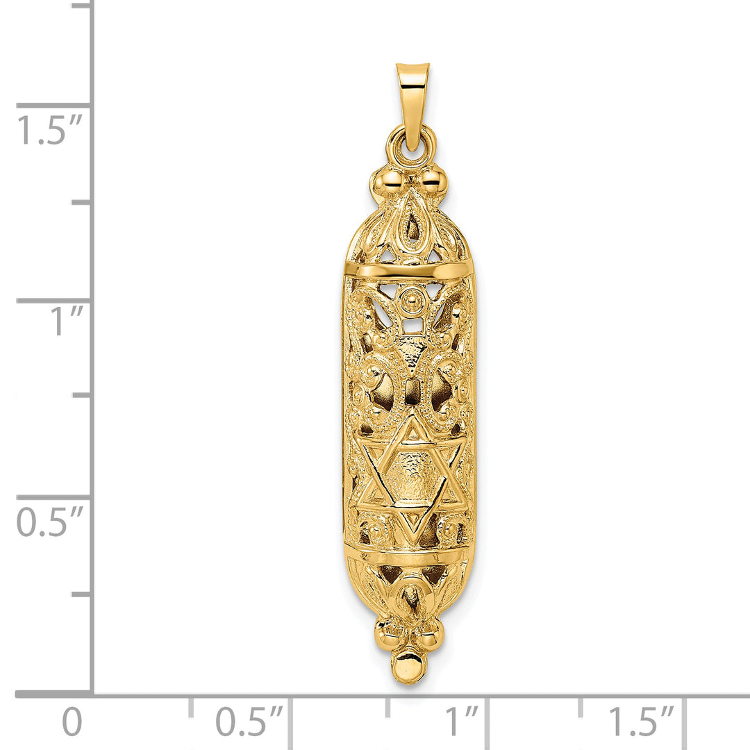 Colgante de Mezuzá Sólido en Oro de 14k Amarillo Pulido y Texturizado