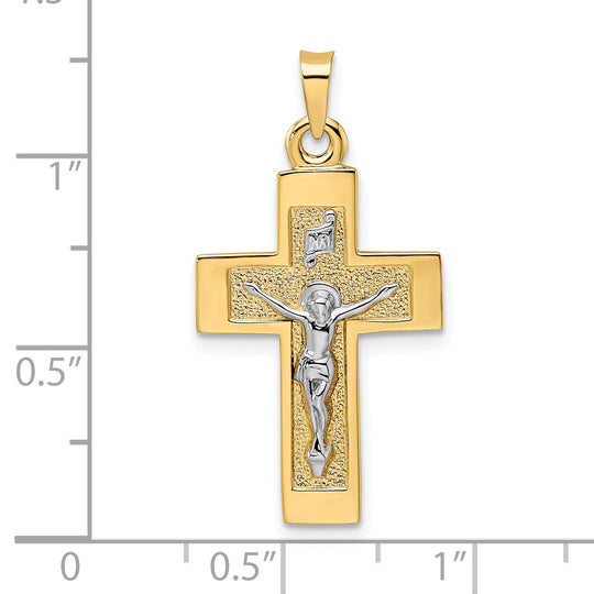 Colgante de Crucifijo INRI Sólido Pulido en Oro de 14k Bicolor