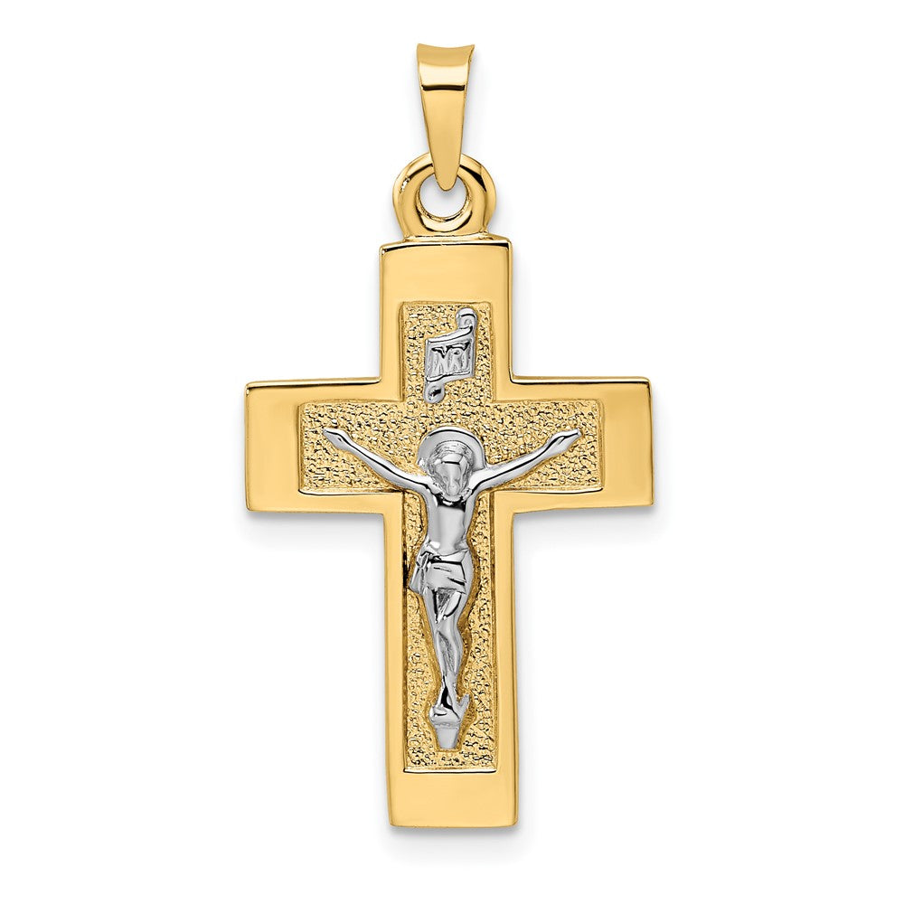 Colgante de Crucifijo INRI Sólido Pulido en Oro de 14k Bicolor