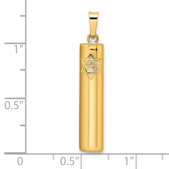 Colgante de Mezuzá Hueca con Estrella de David en Oro de 14k Pulido