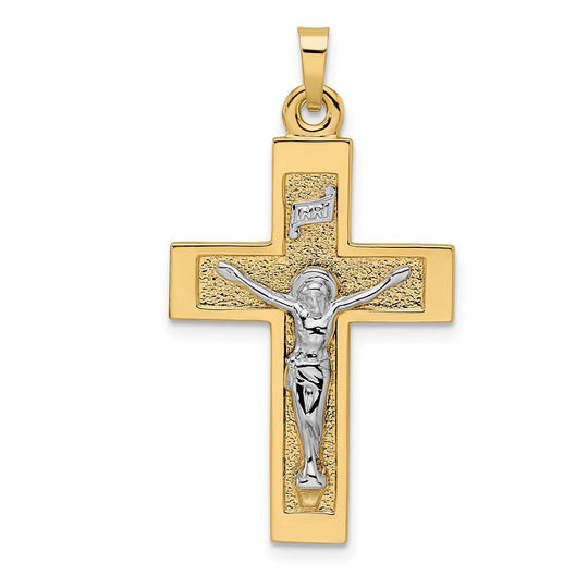 Colgante de Crucifijo INRI en Oro Macizo de 14k Bicolor Pulido