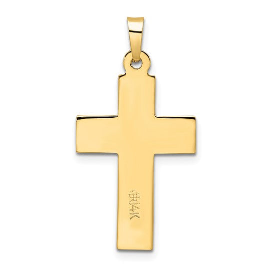 Colgante Crucifijo INRI en Oro de Dos Tonos 14K con Textura de Madera Pulido y Sólido