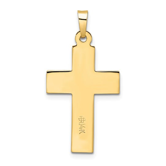 Colgante Crucifijo INRI en Oro de Dos Tonos 14K con Textura de Madera Pulido y Sólido