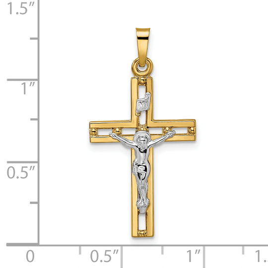 Colgante de Crucifijo INRI Sólido en Oro Bicolor de 14k con Acabado Pulido