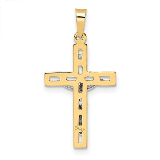 Colgante de Crucifijo INRI Sólido Pulido en Oro Bicolor de 14k