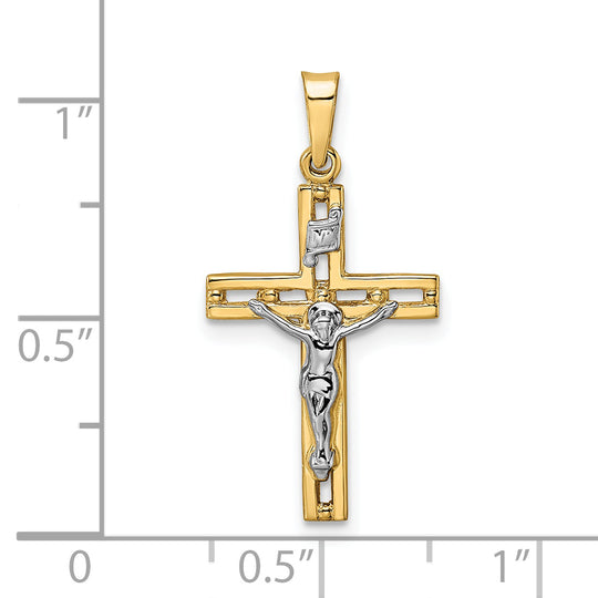 Colgante de Crucifijo INRI Sólido Pulido en Oro Bicolor de 14k