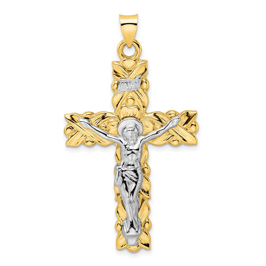 Colgante Crucifijo INRI Pulido Sólido en Oro 14K Bicolor