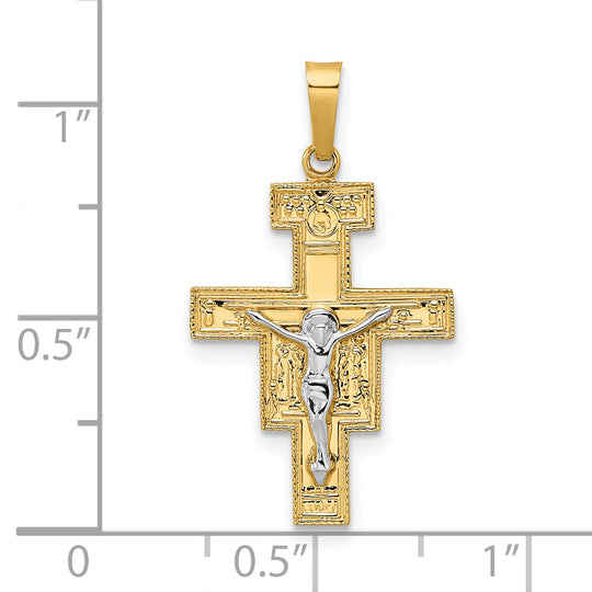 Colgante de Crucifijo Sólido en Oro de 14k Bicolor