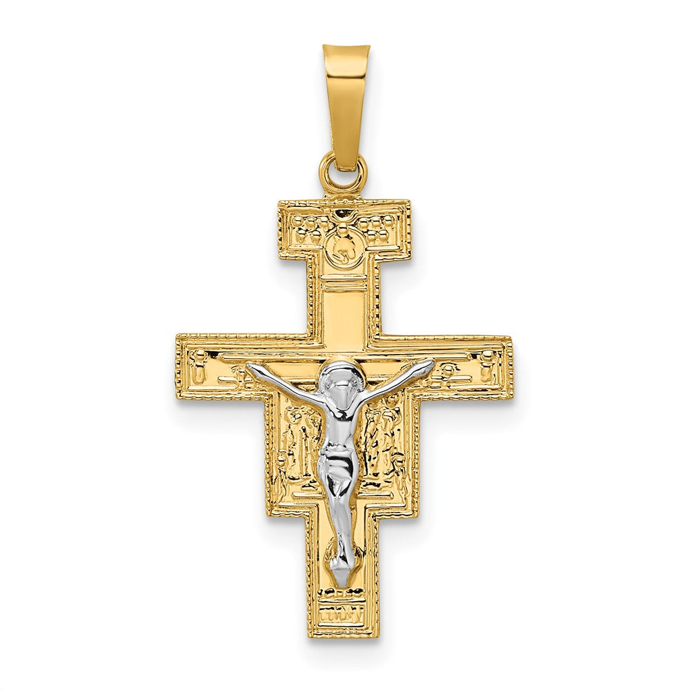 Colgante de Crucifijo Sólido en Oro de 14k Bicolor