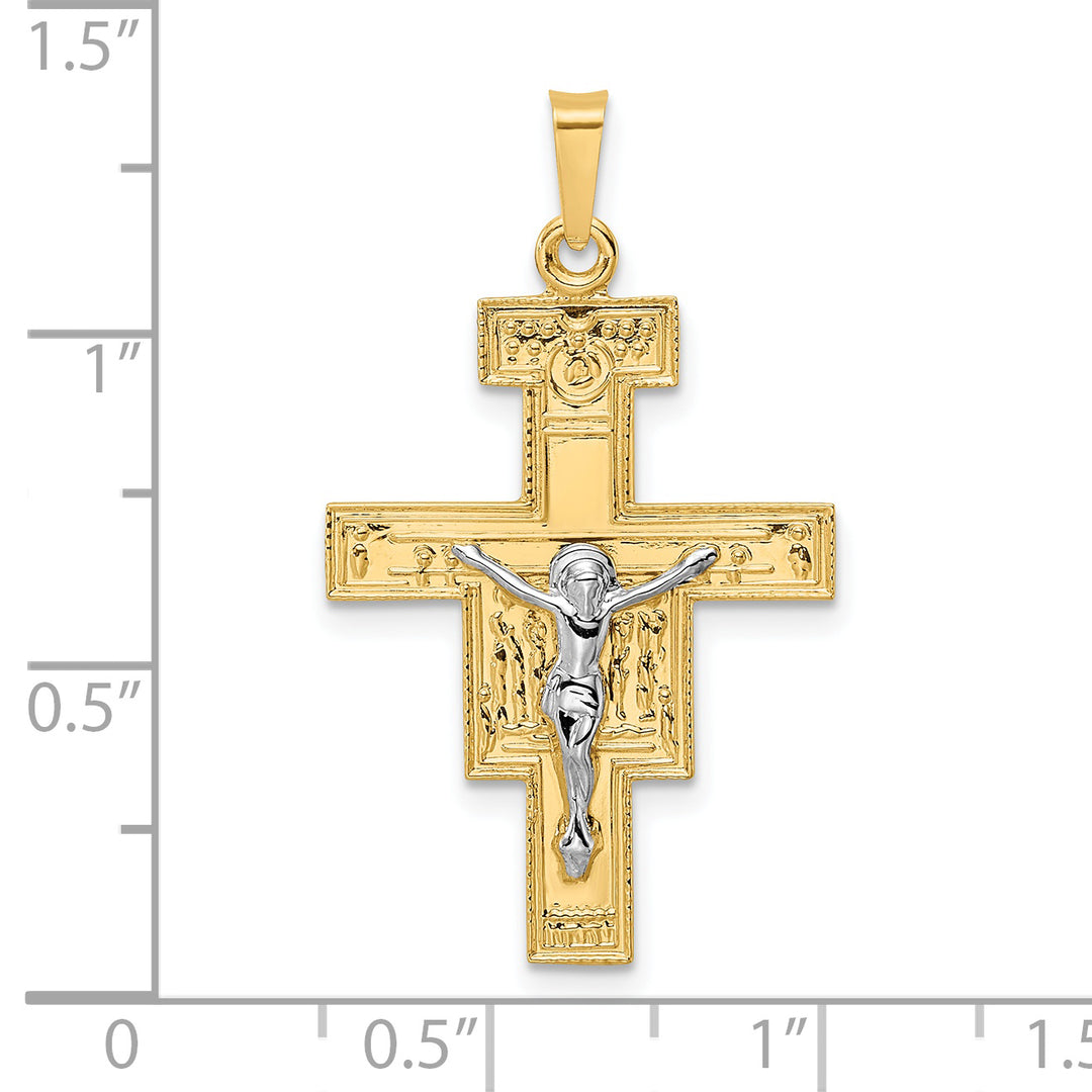 Colgante de Crucifijo Sólido en Oro Bicolor de 14K