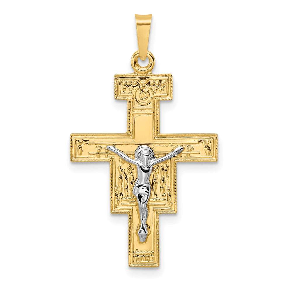 Colgante de Crucifijo Sólido en Oro Bicolor de 14K