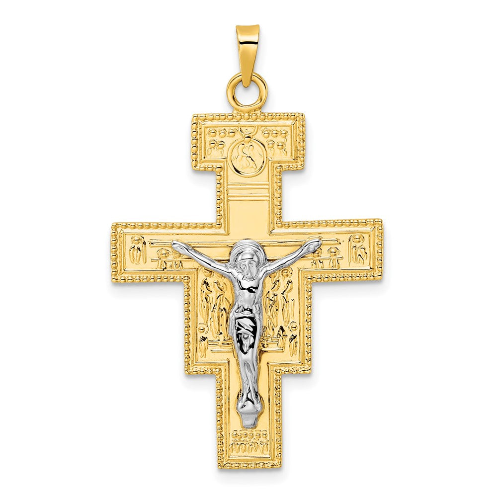 Colgante de Cruz Sólida Elegante Bicolor Pulido en Oro de 14k