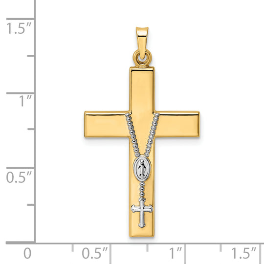 Colgante de Cruz de Rosario Hueco Bicolor Pulido en Oro de 14k