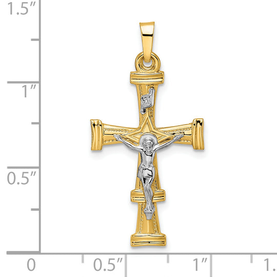 Colgante de Crucifijo INRI en Oro Macizo de 14k Bicolor Pulido