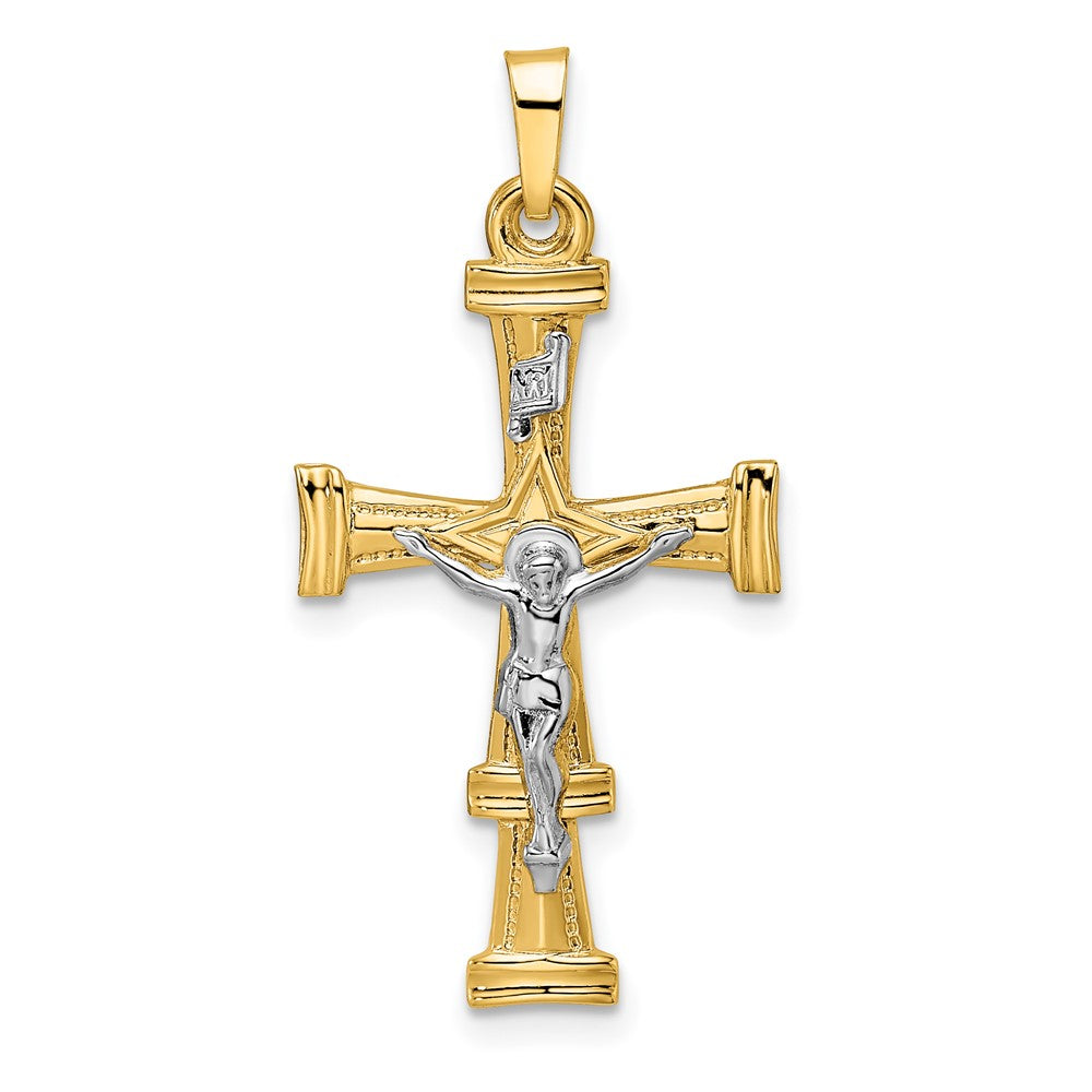 Colgante de Crucifijo INRI en Oro Macizo de 14k Bicolor Pulido