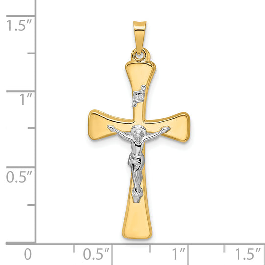 Colgante de Crucifijo INRI Hueco Pulido en Oro de 14k Bicolor