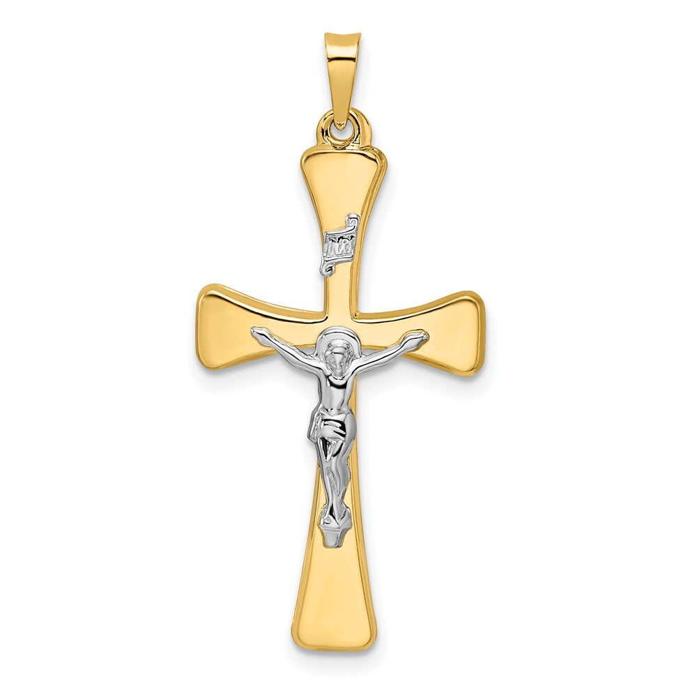 Colgante de Crucifijo INRI Hueco Pulido en Oro de 14k Bicolor