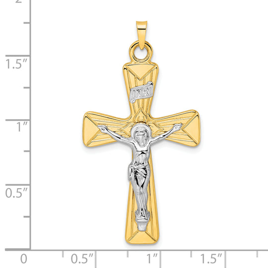 Colgante de Crucifijo INRI Sólido Pulido en Oro de 14k Bicolor