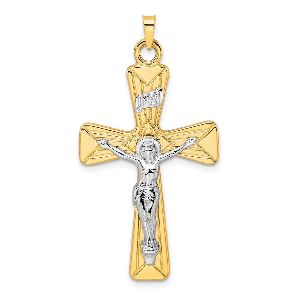 Colgante de Crucifijo INRI Sólido Pulido en Oro de 14k Bicolor