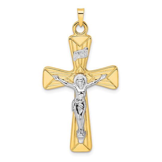 Colgante de Crucifijo INRI Sólido Pulido en Oro de 14k Bicolor