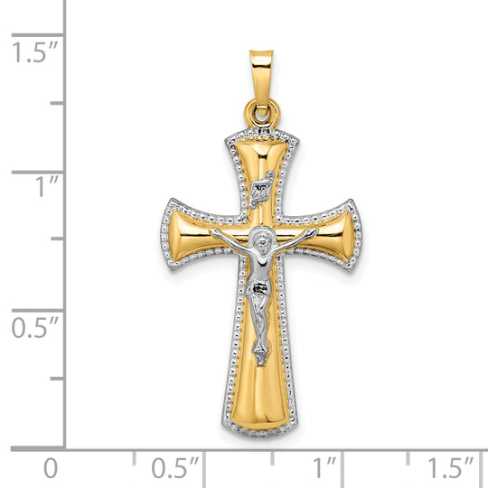 Colgante de Crucifijo INRI Hueco en Oro de 14k Bicolor con Rodio Blanco