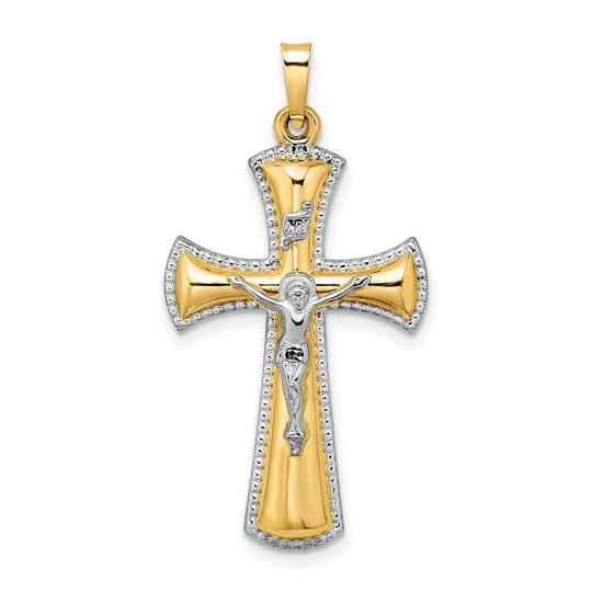 Colgante de Crucifijo INRI Hueco en Oro de 14k Bicolor con Rodio Blanco