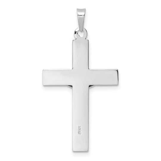 Colgante Crucifijo INRI Rayado Sólido de Oro Blanco 14K