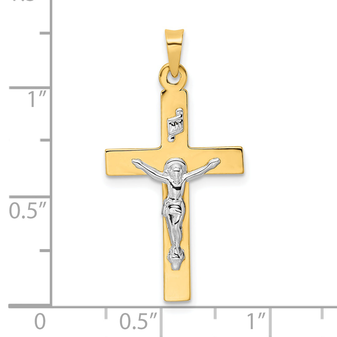 Colgante Crucifijo INRI en Oro de Dos Tonos 14K Pulido y Sólido