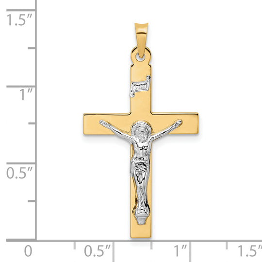 Dije Crucifijo INRI Sólido Pulido en Oro de 14k Bicolor