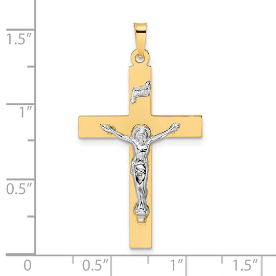 Colgante de Crucifijo INRI Sólido Pulido en Oro de 14k Bicolor