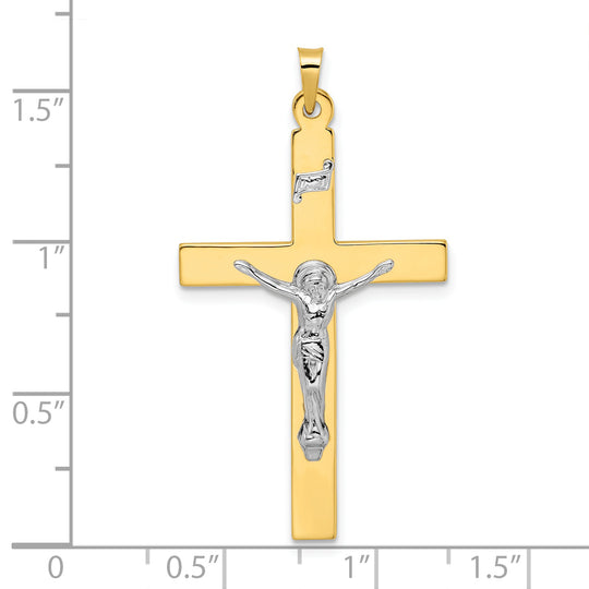 Colgante de Crucifijo INRI Sólido en Oro de 14k Bicolor