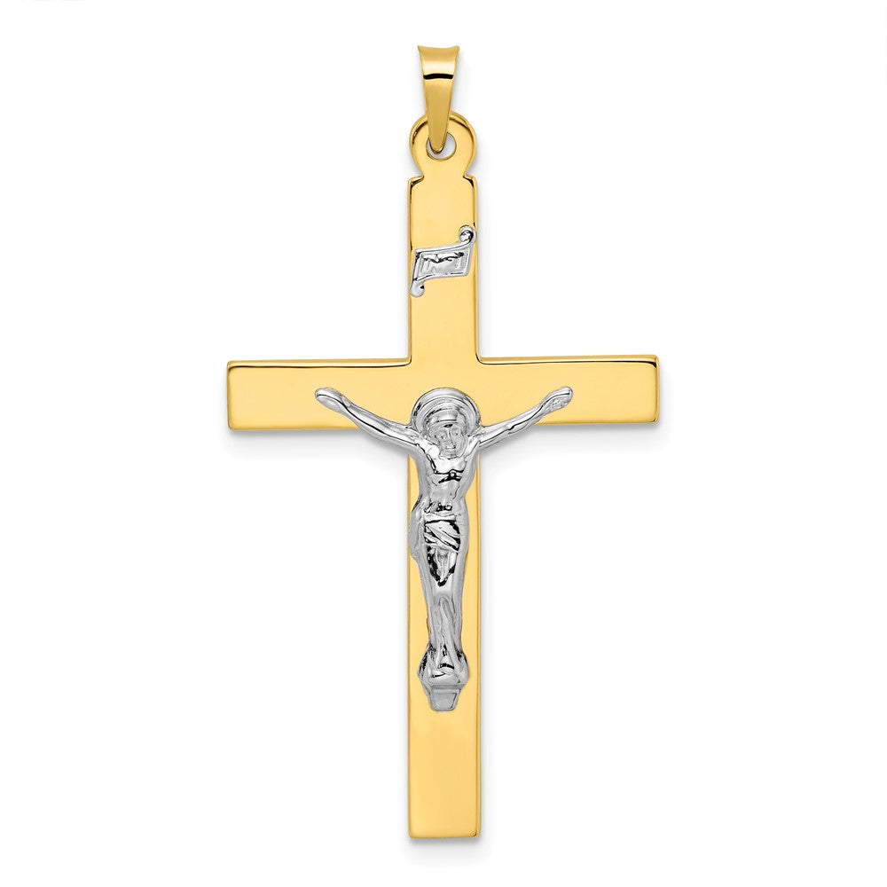 Colgante de Crucifijo INRI Sólido en Oro de 14k Bicolor