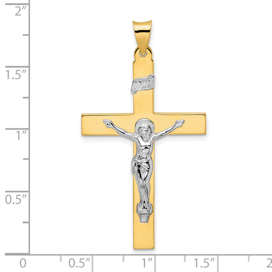 Colgante de Crucifijo INRI Sólido Pulido en Oro de 14k Bicolor