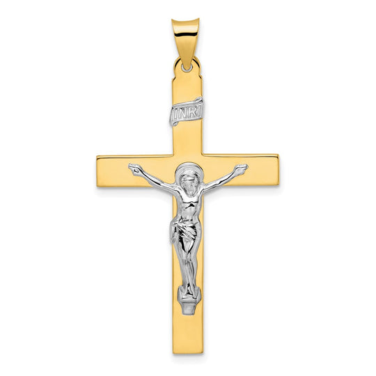 Colgante de Crucifijo INRI Sólido Pulido en Oro de 14k Bicolor