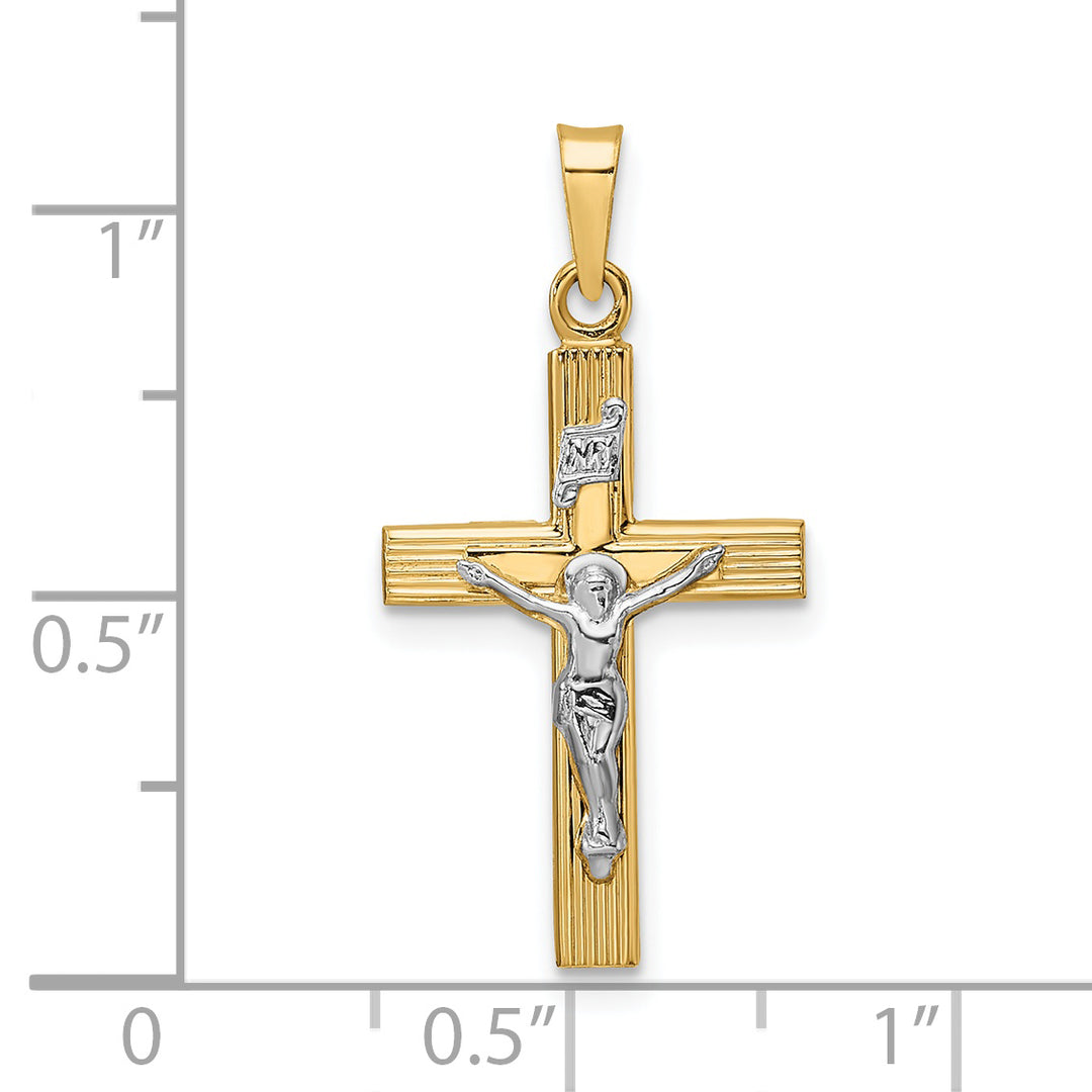 Colgante Crucifijo INRI Sólido y Pulido en Oro 14k Bicolor