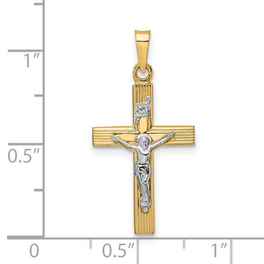 Colgante Crucifijo INRI Sólido y Pulido en Oro 14k Bicolor