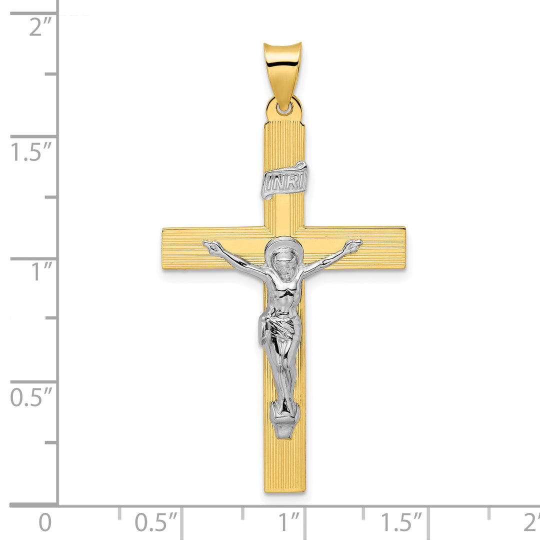 Colgante de Cruz Crucifijo INRI Sólido de 14K Bicolor Pulido