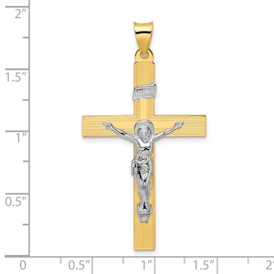 Colgante de Cruz Crucifijo INRI Sólido de 14K Bicolor Pulido