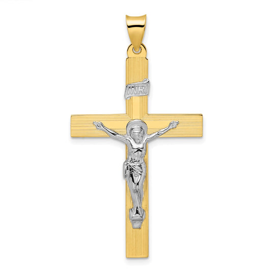 Colgante de Cruz Crucifijo INRI Sólido de 14K Bicolor Pulido