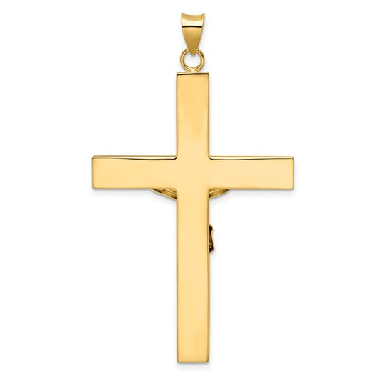 Colgante de Cruz Crucifijo INRI Sólido de 14K Bicolor Pulido