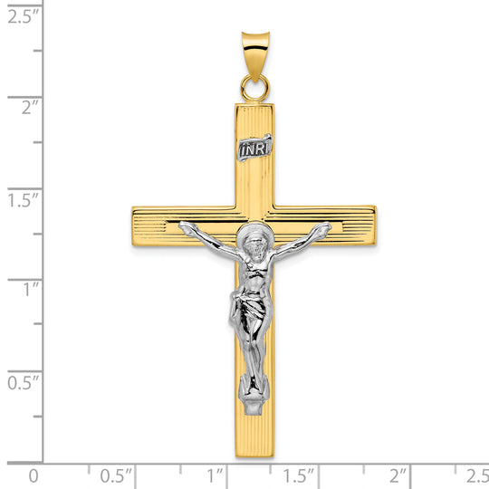 Colgante de Cruz Crucifijo INRI Sólido de 14K Bicolor Pulido