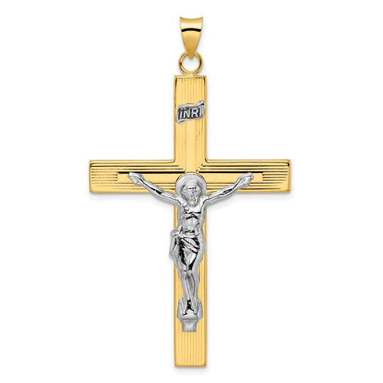 Colgante de Cruz Crucifijo INRI Sólido de 14K Bicolor Pulido