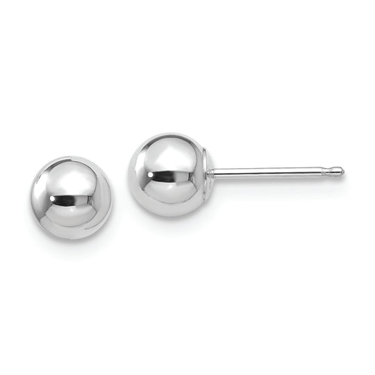 Pendientes de Post con Bola Pulida de 5 mm en Oro Blanco de 14k