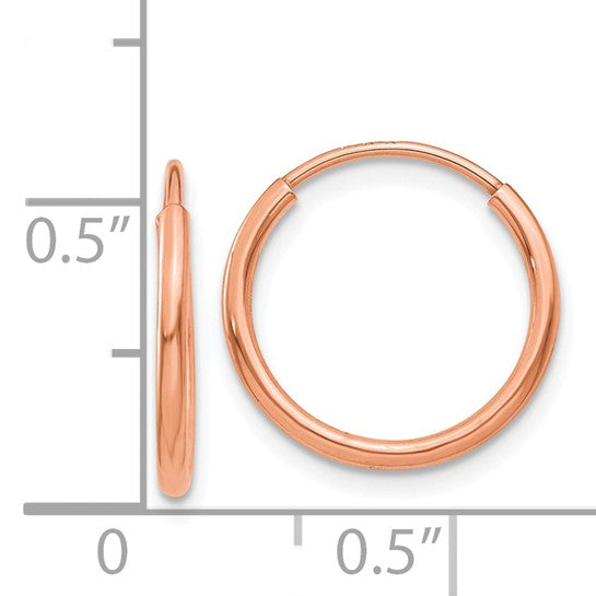 Pendientes de Aro Sin Fin en Oro Rosa de 14K, Pulidos de 1.2 mm