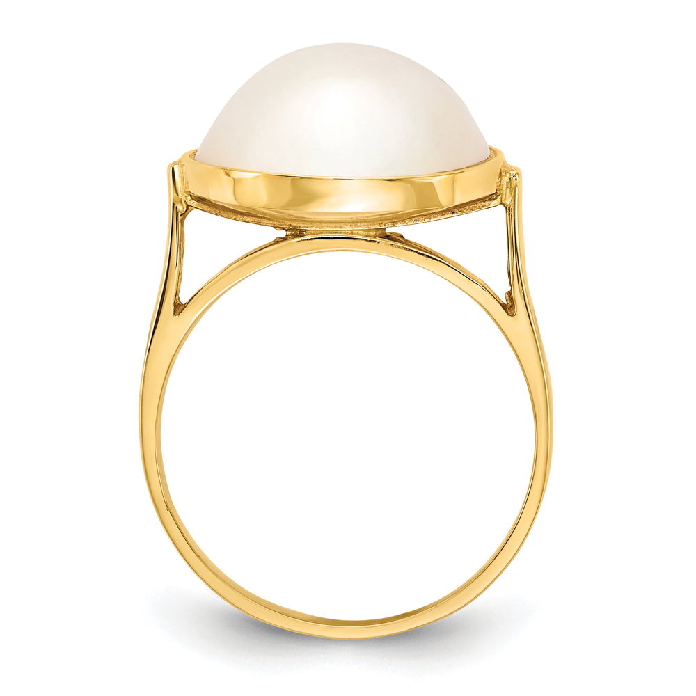 Anillo de Perla Mabe de Akoya Salada Cultivada de 13-14 mm en Oro Amarillo de 14K