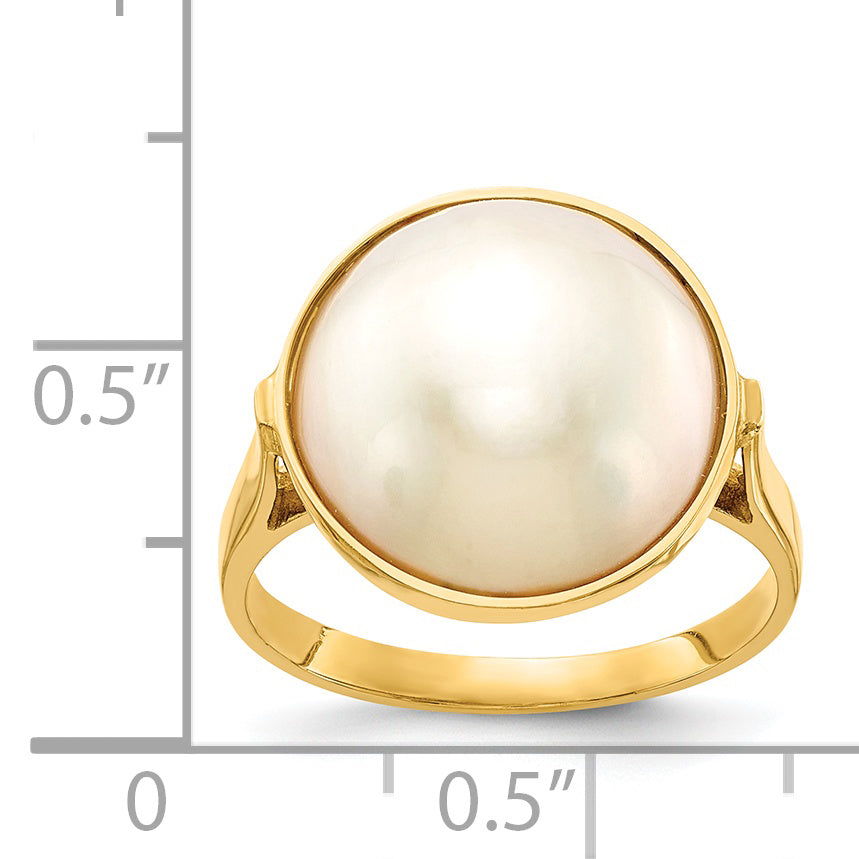 Anillo de Perla Mabe de Akoya Salada Cultivada de 13-14 mm en Oro Amarillo de 14K