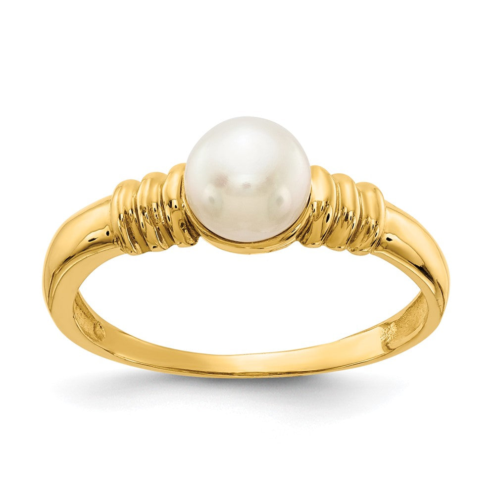 Anillo de Perla Cultivada de Agua Dulce Botón Blanco de 5-6 mm en Oro de 14K